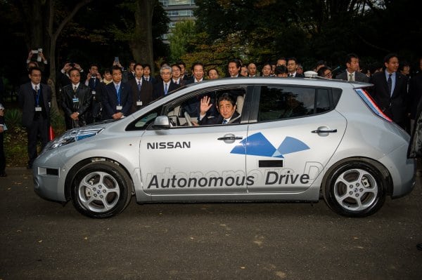 Prime Minister of Japan rides in first Autonomous Drive public road test for Nissan LEAF