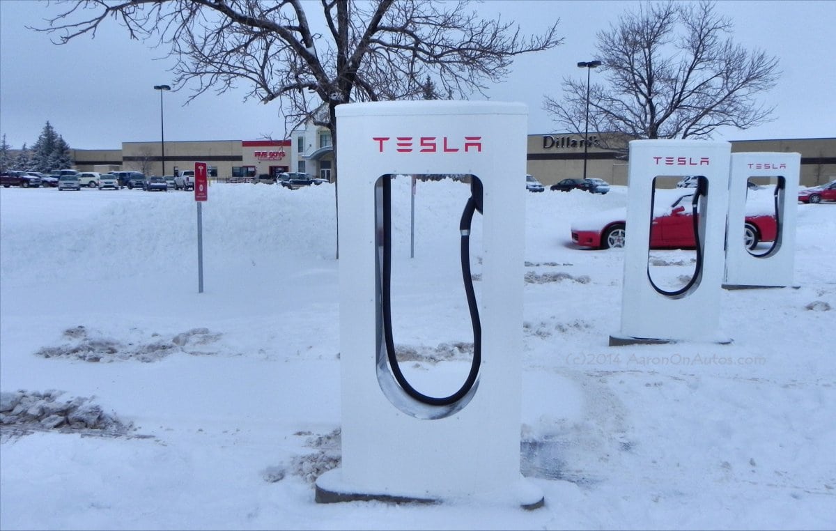 Cheyenne Tesla Supercharger stations in winter